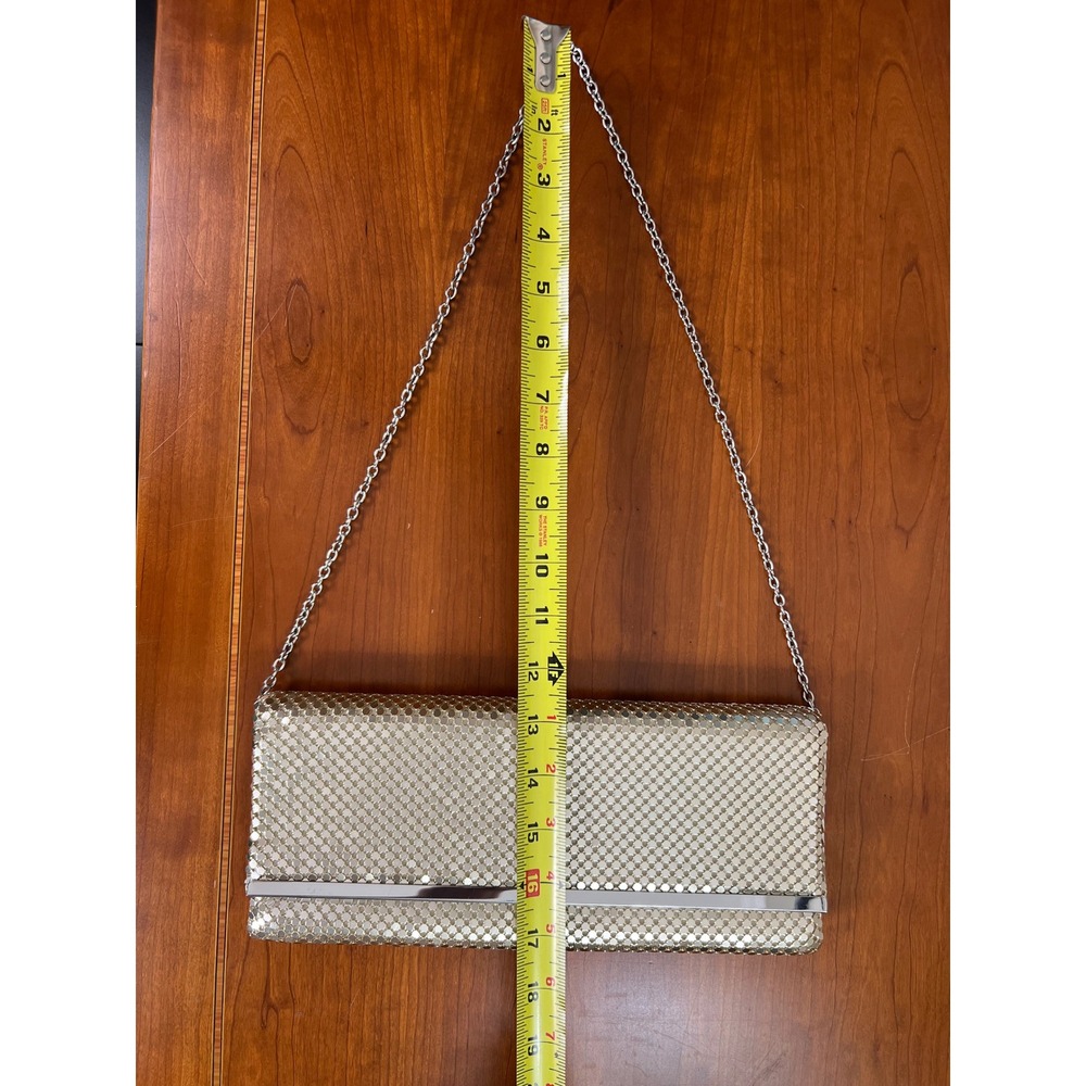 Jessica McClintock Vintage 90s Silver Metal Mesh Evening Clutch Shoulder Bag - Picture 5 of 8